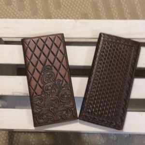 New Brown Genuine Leather Tooled Long Wallet